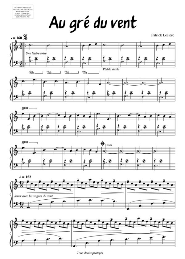 La partition de piano Intermédiaire - Au Gré du Vent